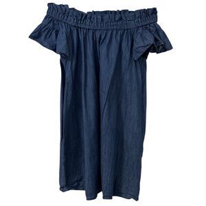 Anthropologie Corey Lynn Calter Chambray‎ Off Shoulder Ruffle Dress XS Vacation